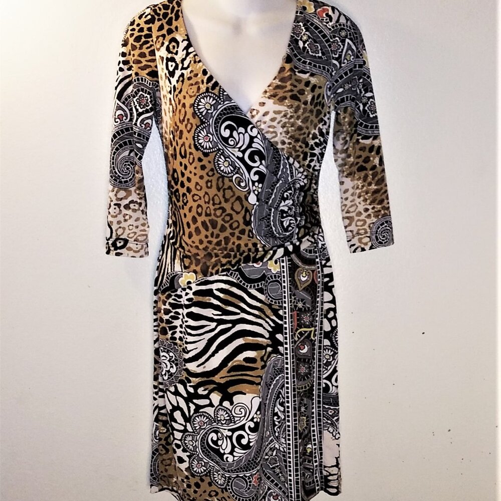 Boston Proper Petite Women Contemporary Neutral colors Multiprint size 4 dress